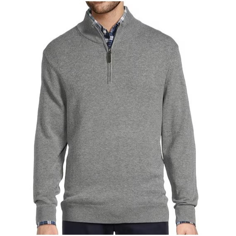 Roundtree & Yorke Mock Neck Long Sleeve Gray Quarter Zip Sweater Pullover Men XL